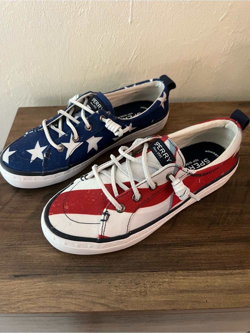 Sperry Flag-Print Low-Top Canvas Sneakers in Red, White & Blue